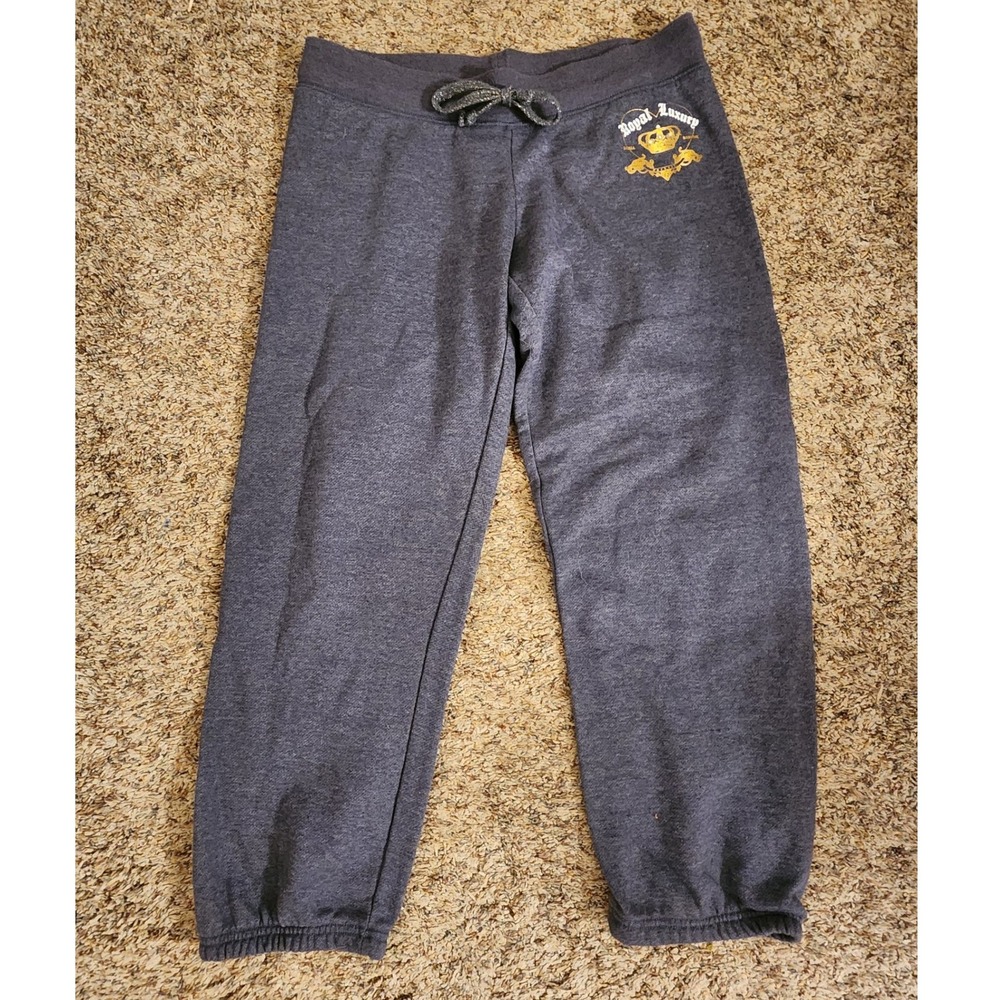 NWOT Planet Gold Royal Luxury Jogger Sweatpants Grey Gold Crown Rhinestone Large - Picture 2 of 8